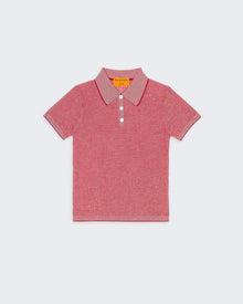 Shrunken Polo True Red Cream women's polo shirt with waffle stitch and three-button placket made from 100% cashmere