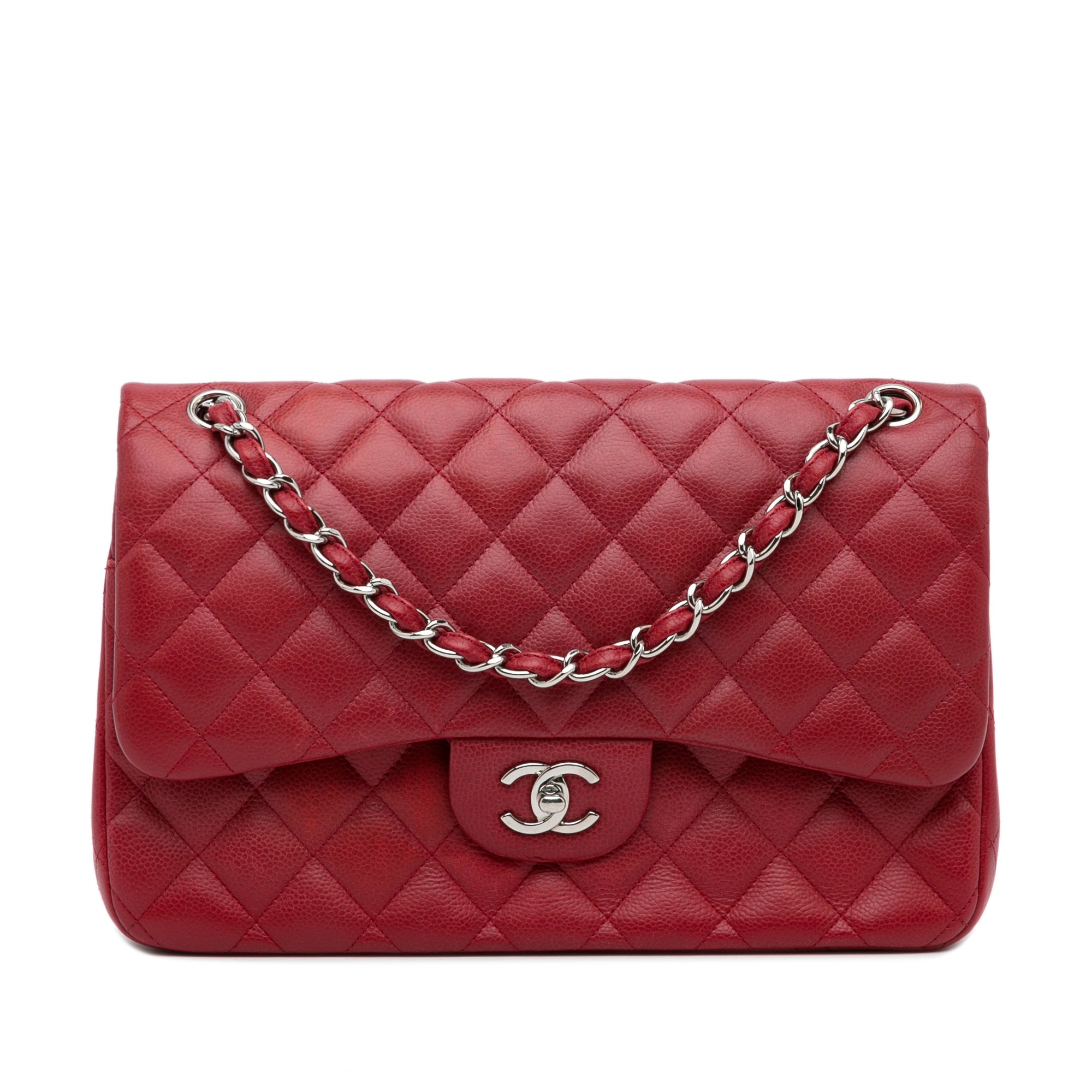 Chanel | Pre-Owned Jumbo Classic Caviar Double Flap - I | Red/Dark Red