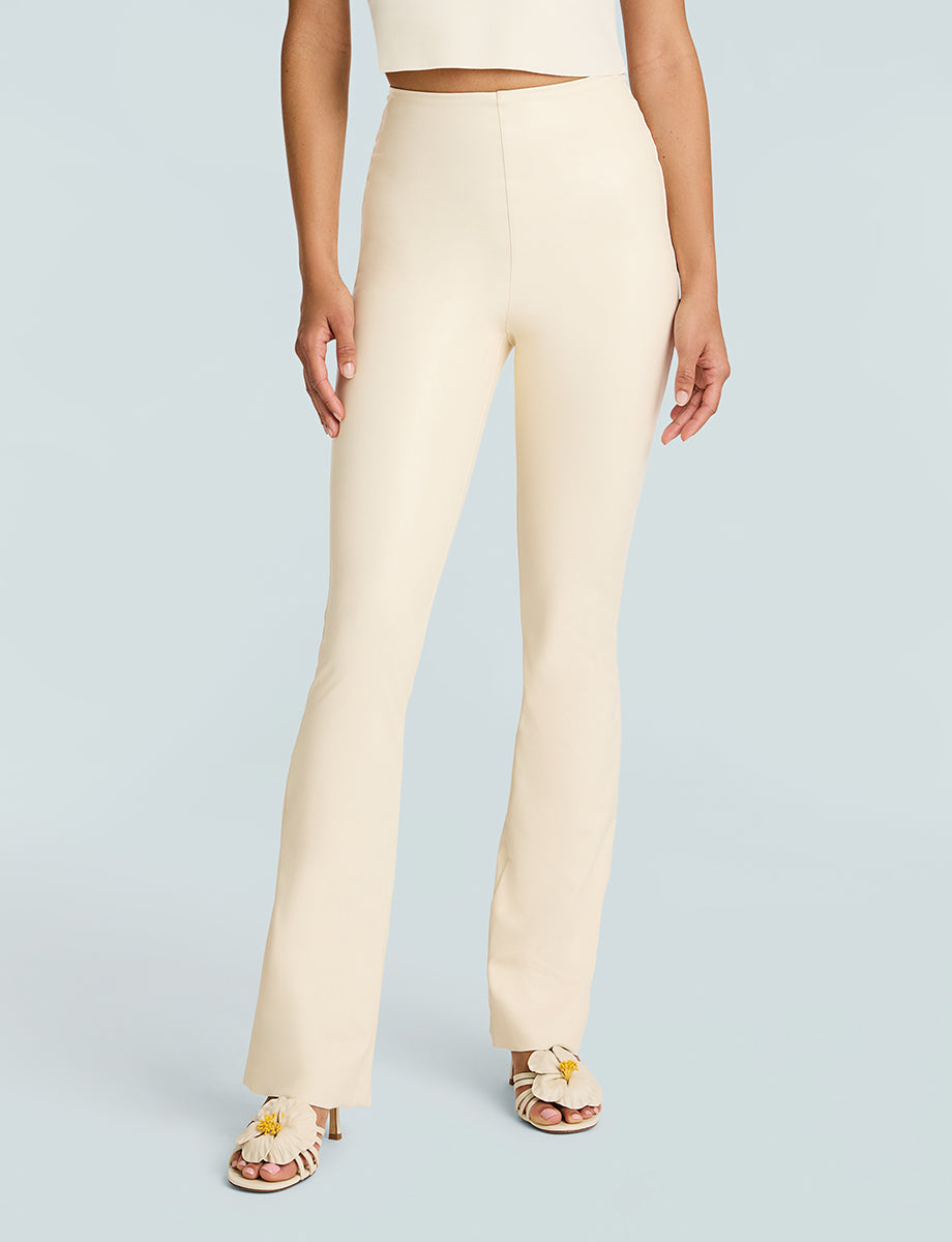 Faux Leather Flared Legging::Ivory::Hover
