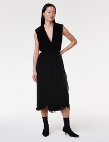 Women | Silk Chiffon Gathered Dress | Black