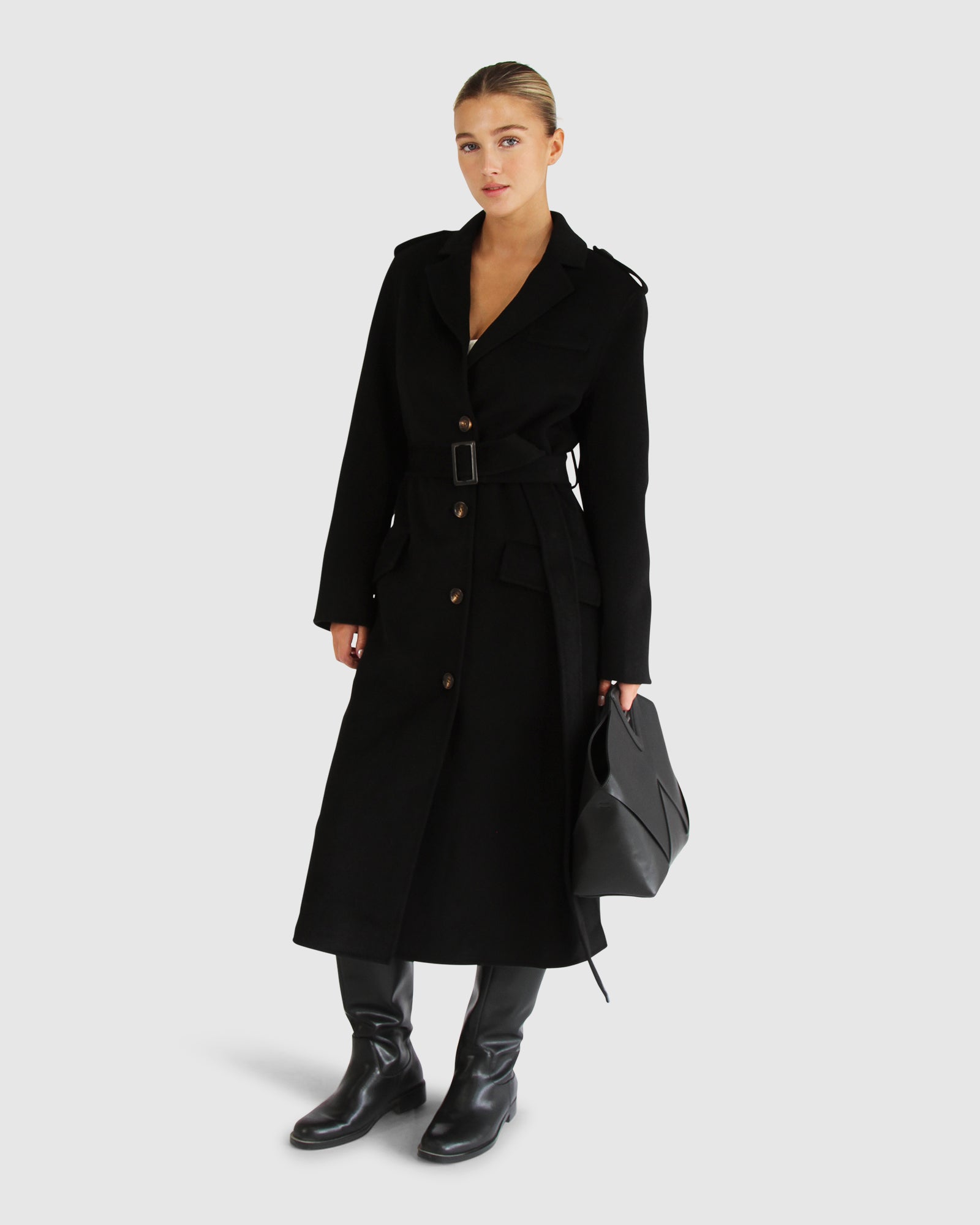 Women | Skylight Wool Blend Longline Coat | Black