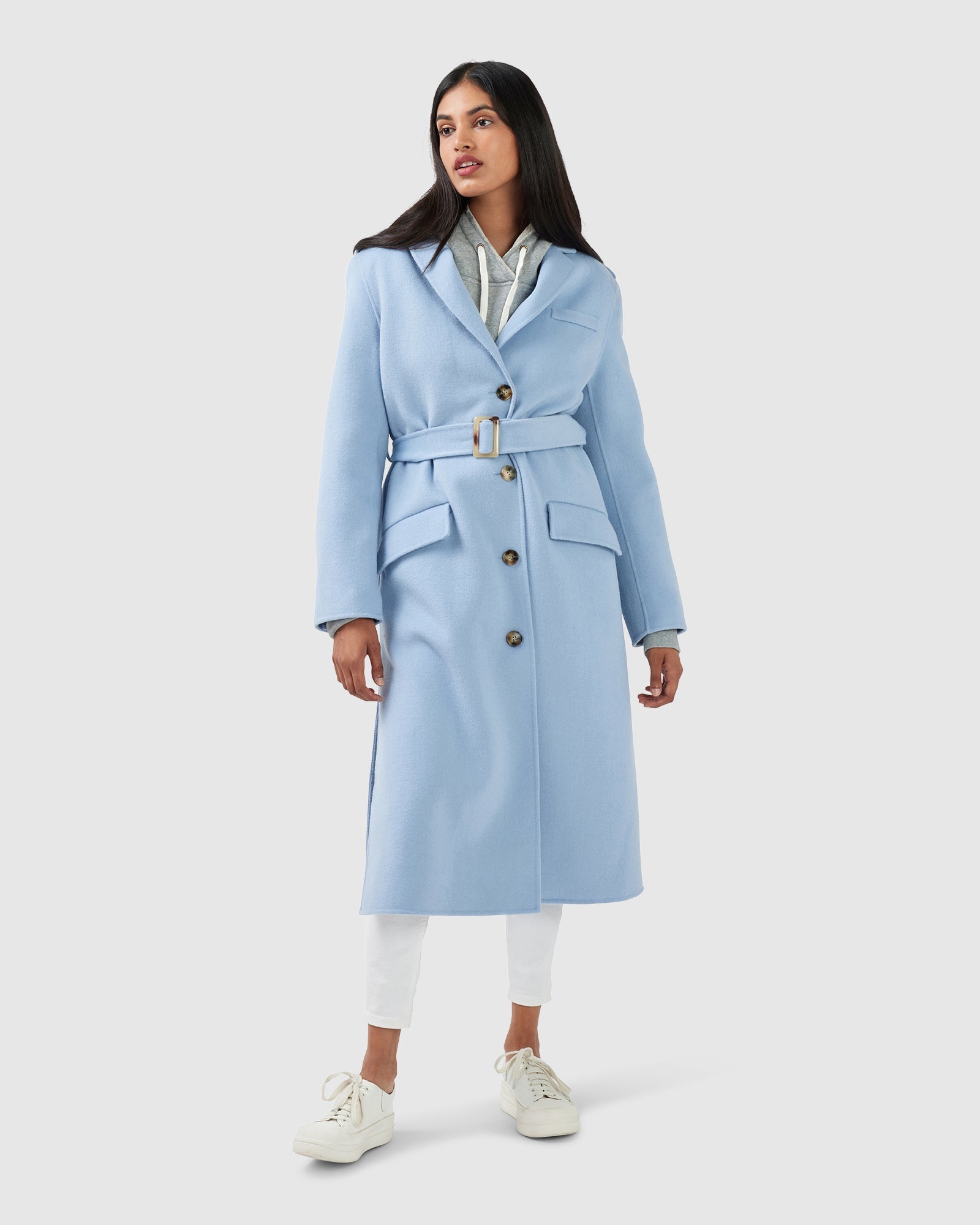 Women | Skylight Wool Blend Longline Coat | Sky Blue