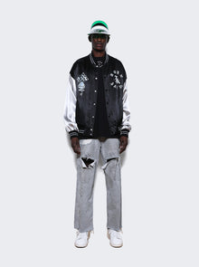 Men | Saint Mxxxxxx X Born X Raised | Satin Varsity Jacket | Black