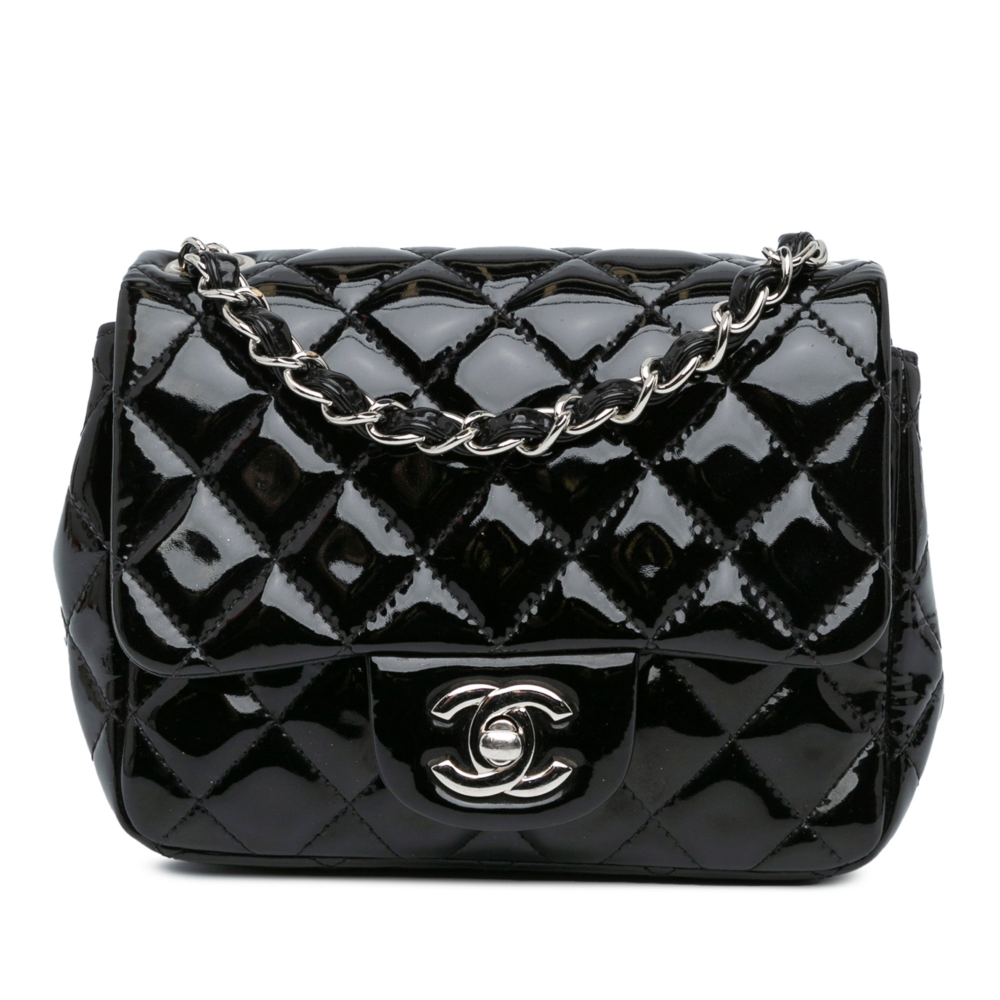 Chanel | Pre-Owned Mini Square Classic Patent Single Flap - II | Black
