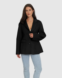 Women | Stuck On You Wool Blend Cinched Waist Blazer | Black