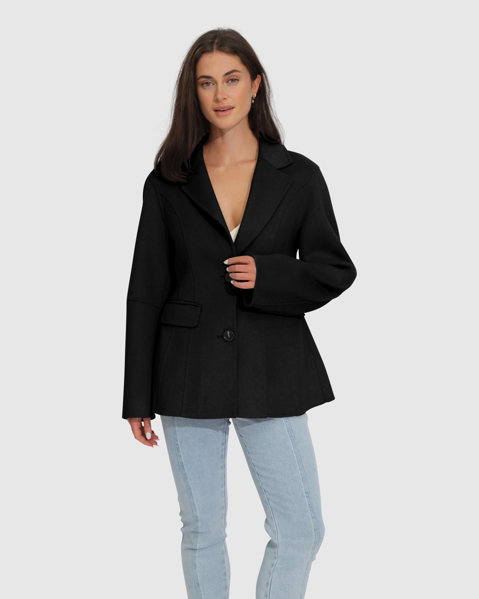 Women | Stuck On You Wool Blend Cinched Waist Blazer | Black