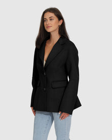 Women | Stuck On You Wool Blend Cinched Waist Blazer | Black