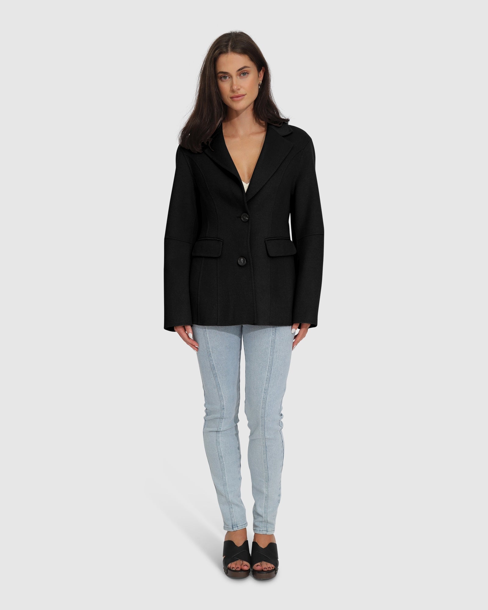 Women | Stuck On You Wool Blend Cinched Waist Blazer | Black