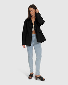 Women | Stuck On You Wool Blend Cinched Waist Blazer | Black