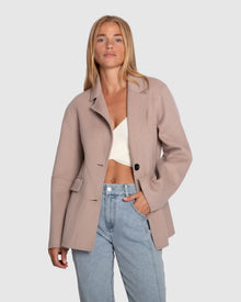 Women | Stuck On You Wool Blend Cinched Waist Blazer | Sand