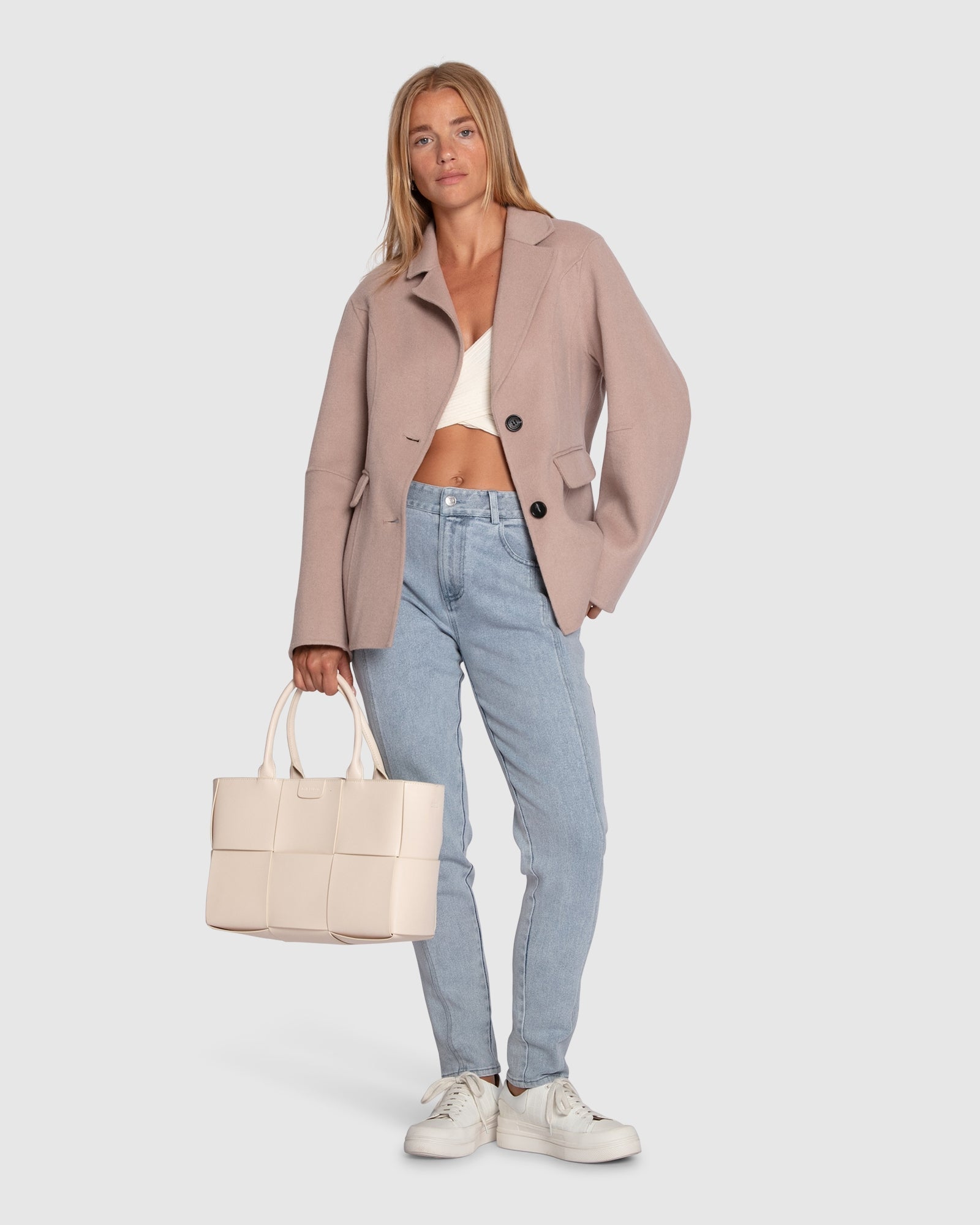 Women | Stuck On You Wool Blend Cinched Waist Blazer | Sand
