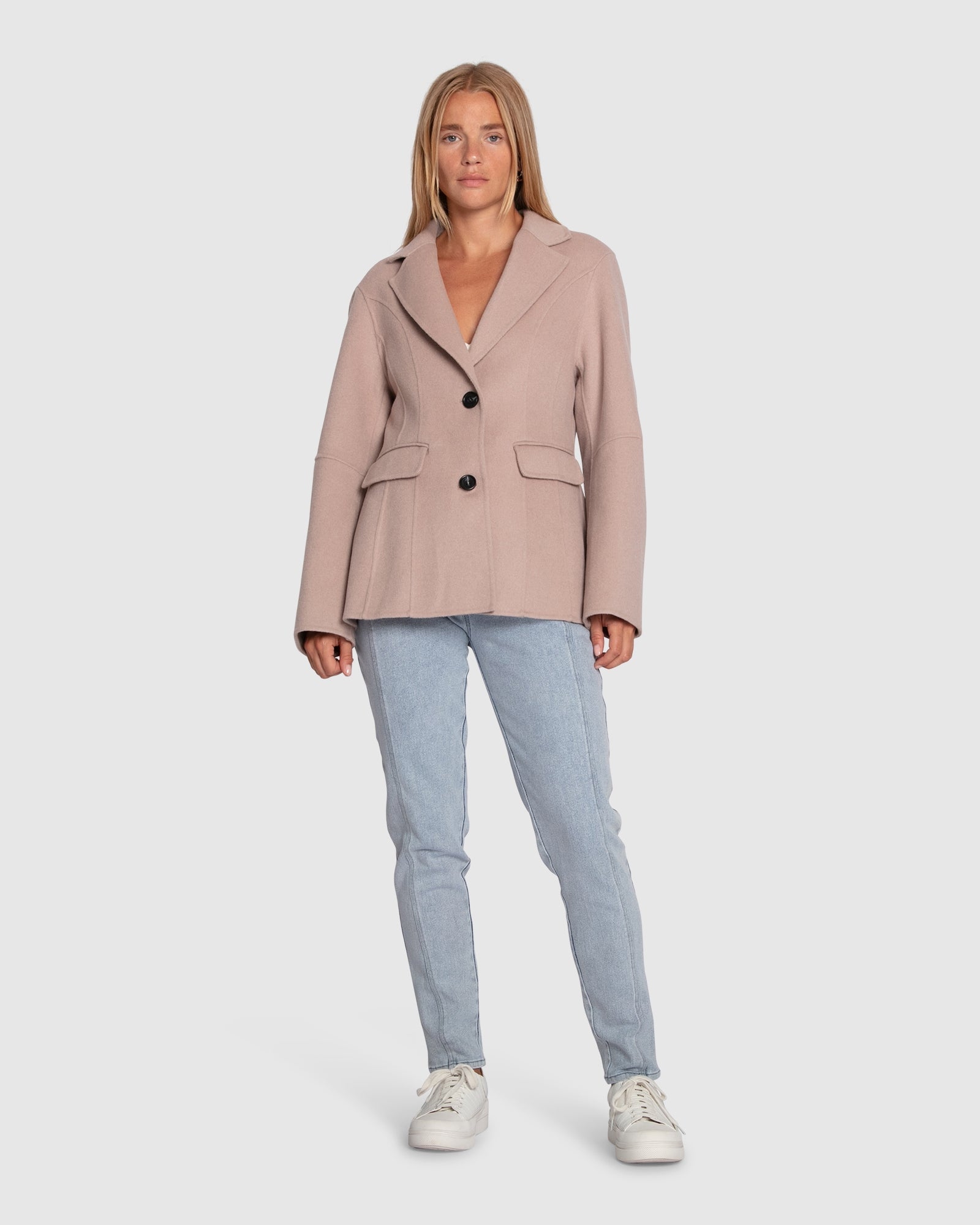 Women | Stuck On You Wool Blend Cinched Waist Blazer | Sand