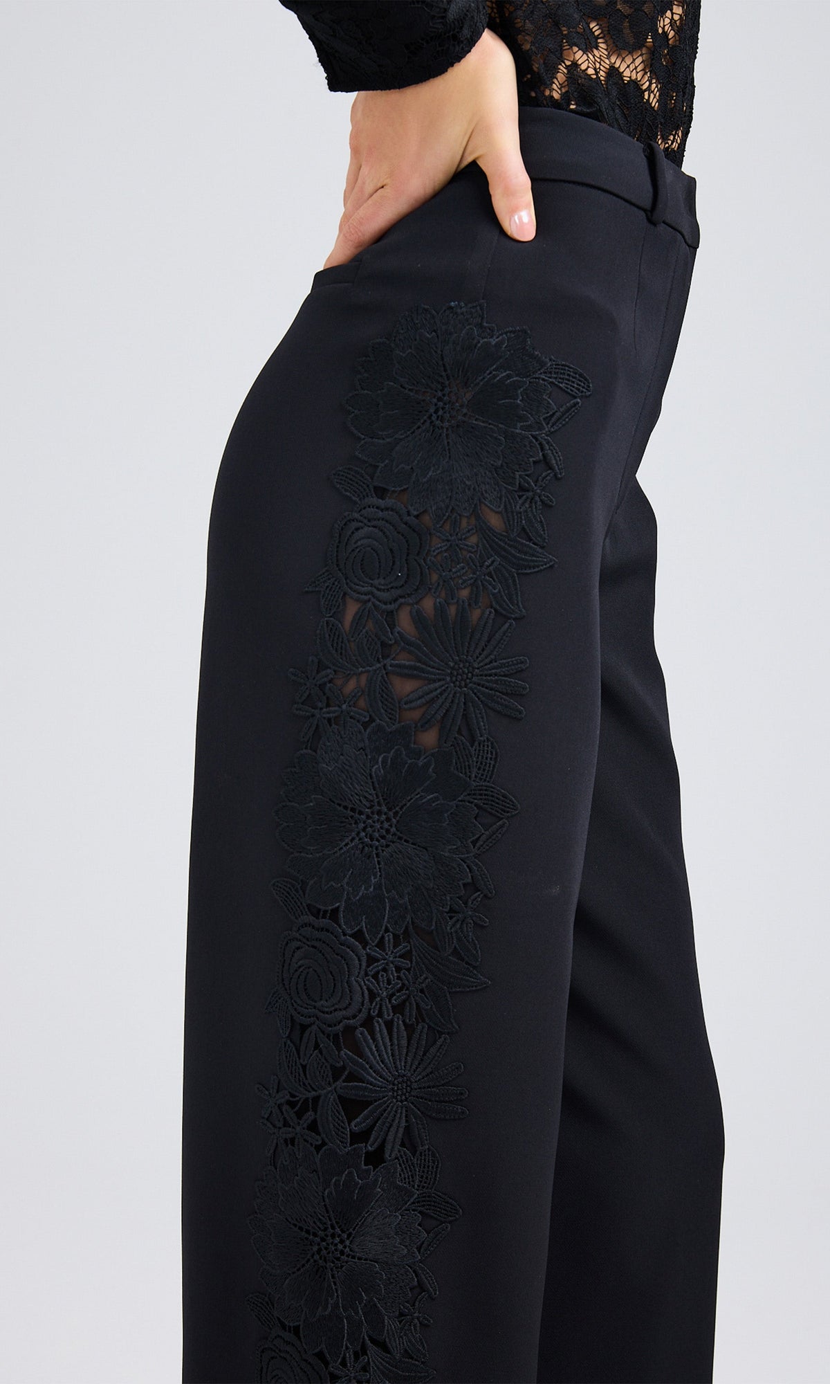 Brenna Lace Combo Pants | Black