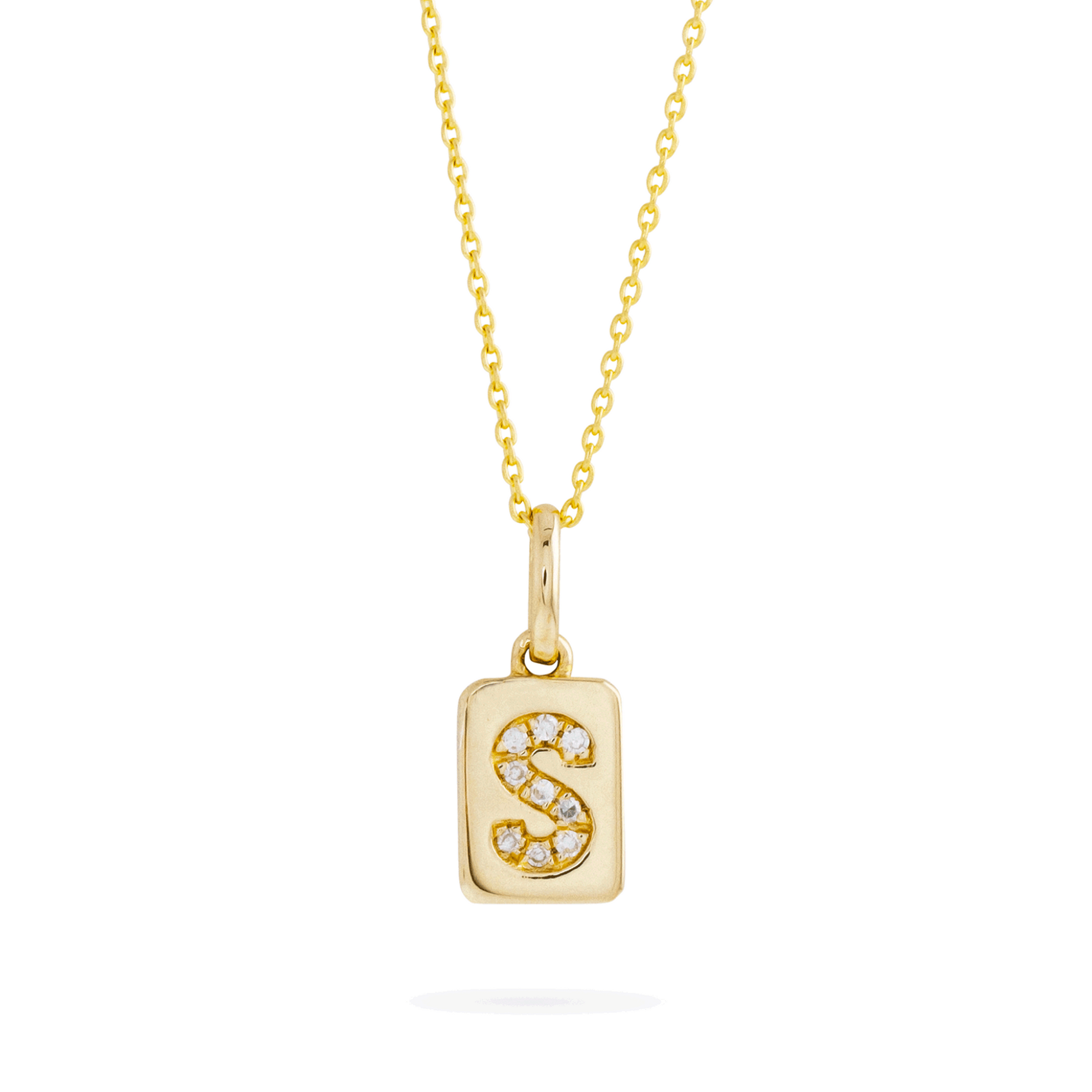 Spell It Out Diamond Initial Dog Tag Necklace (Select A-Z) | 14K Yellow Gold