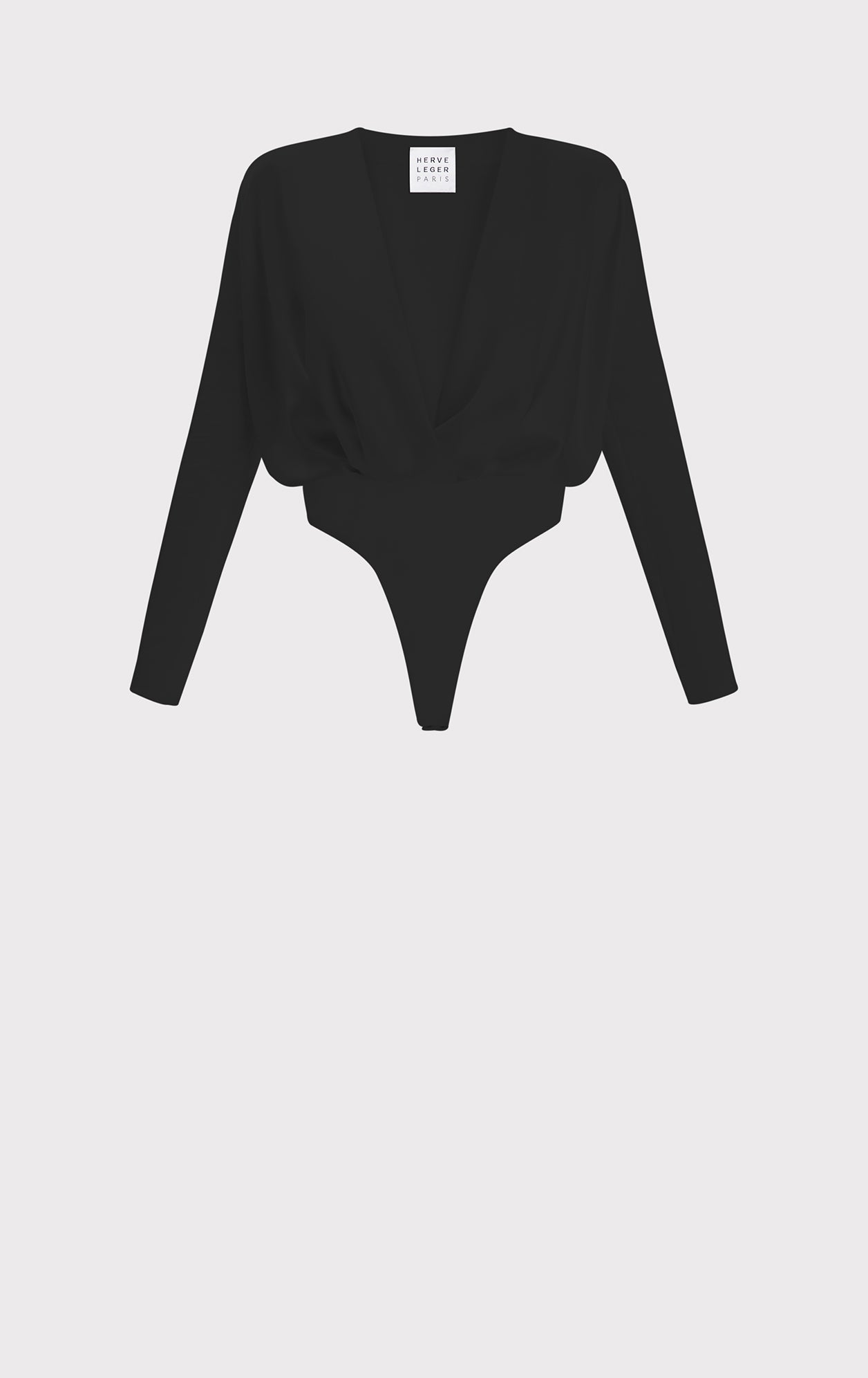 Wrap Effect Long Sleeve Satin Bodysuit | Black