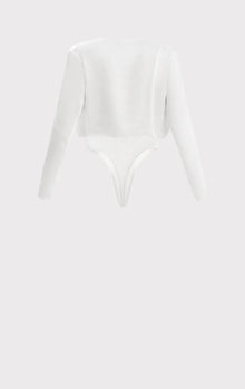 Wrap Effect L/S Satin Bodysuit | Alabaster