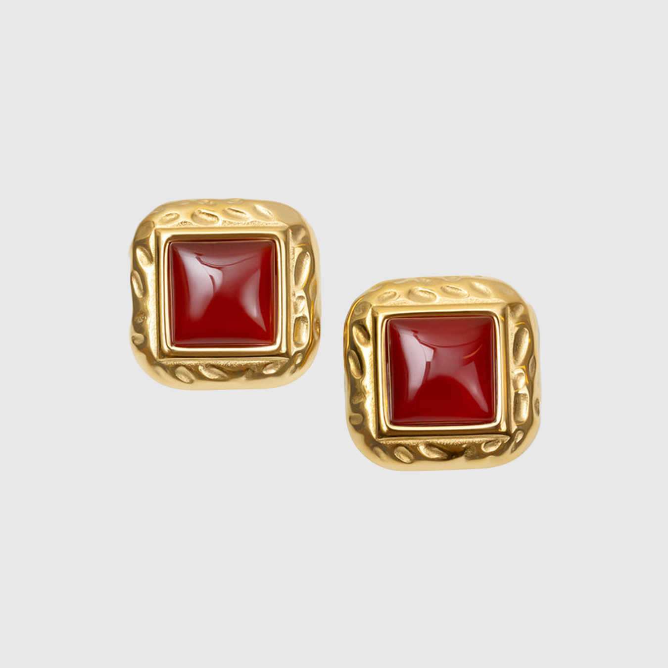 The Square Red Heirloom Earrings | Gold