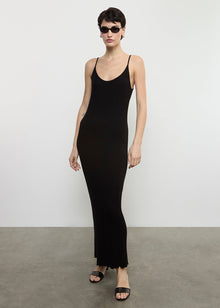 Silk Rib Lettuce Edge Dress | Black