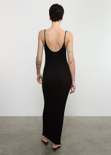 Silk Rib Lettuce Edge Dress | Black