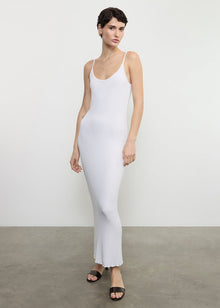 Silk Rib Lettuce Edge Dress | White