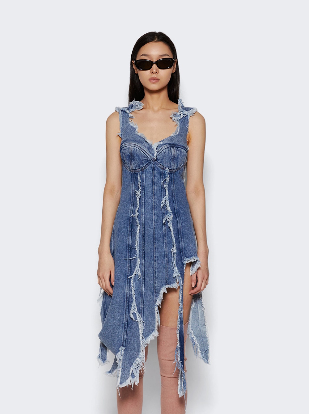 Women | Natasha Zinko | Distressed Denim Corset Dress | Light Blue