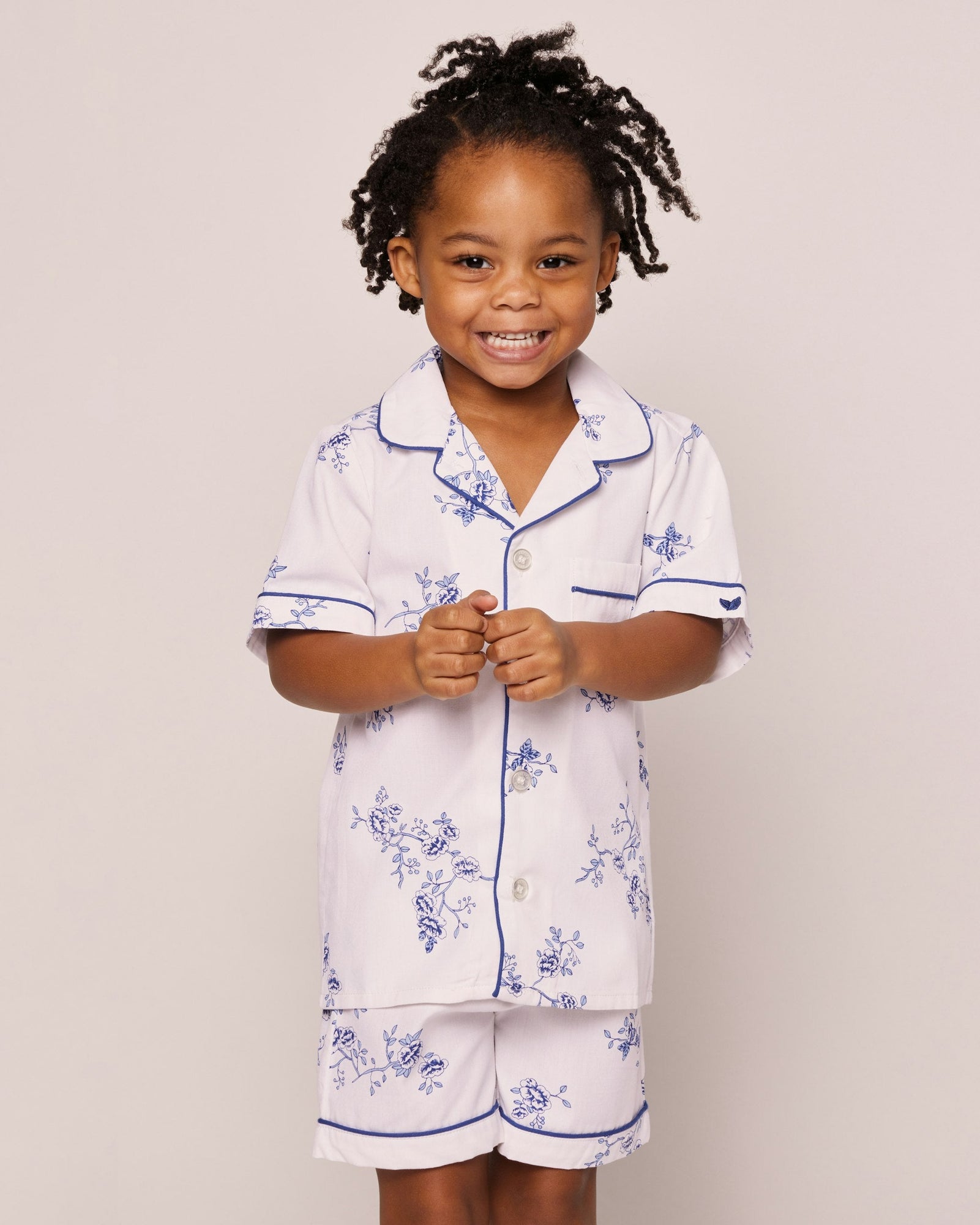 Kid's Twill Pajama Short Set in Indigo Floral in Indigo Floral#Color_Indigo Floral
