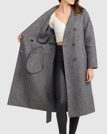 Women | Standing Still Wool Blend Belted Coat | Charcoal