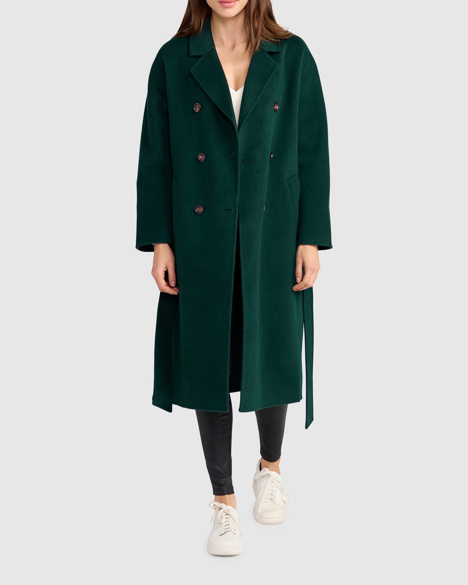Women | Standing Still Wool Blend Belted Coat | Dark Green