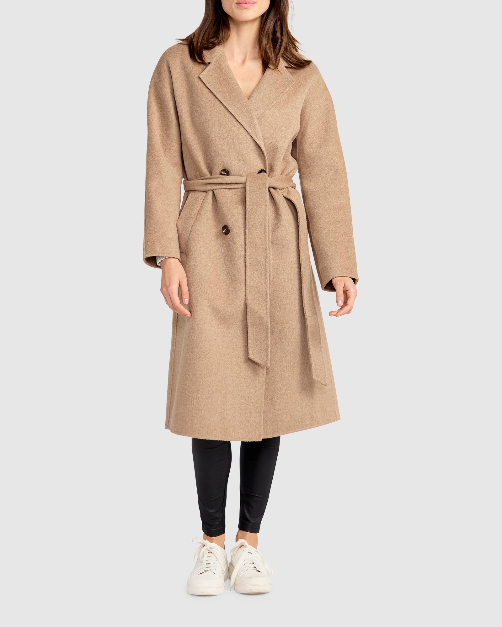 Women | Standing Still Wool Blend Belted Coat | Oat