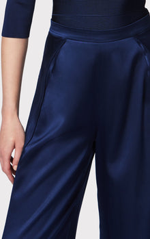 Icon High Waist Silk Wide Leg Pants | Classic Blue