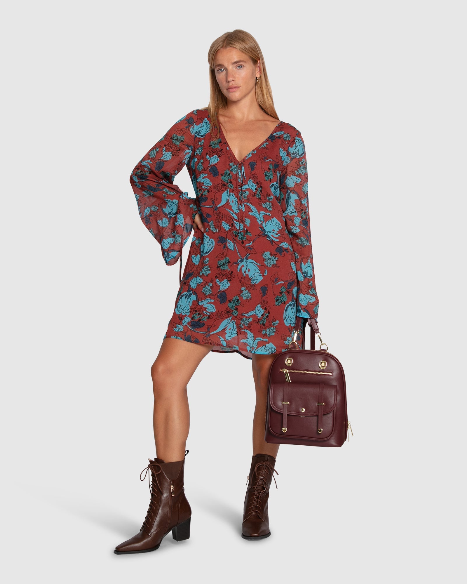 Women | Star Eyes Mini Dress | Flora Burgundy Print