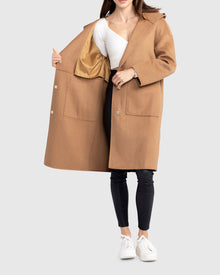 Women | Sunday Morning Wool Blend Hooded Coat | Camel