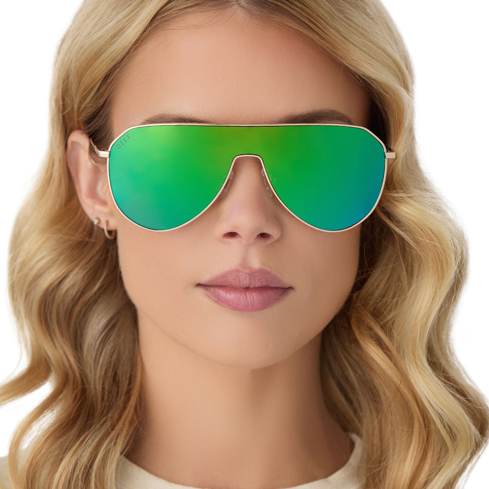 Womens | Dash Shield Sunglasses | Gold | Green Lenses