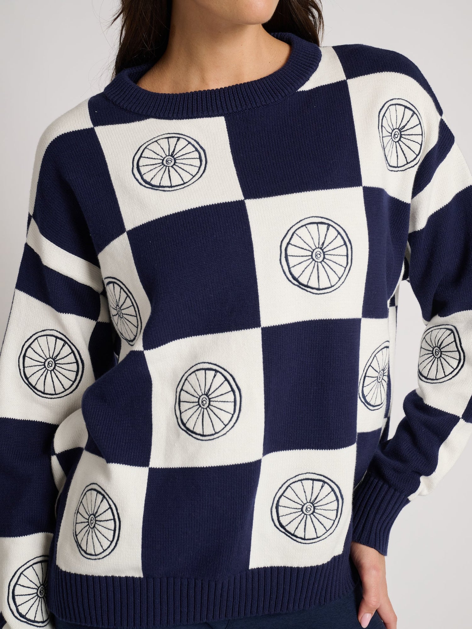 Ellsworth & Ivey | Riley Crewneck Wheel Sweater | True Navy