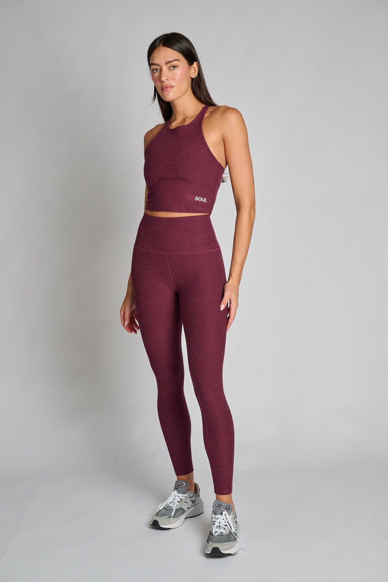 Beyond Yoga | Spacedye Caught In The Midi Legging | Midnight Burgundy Heather