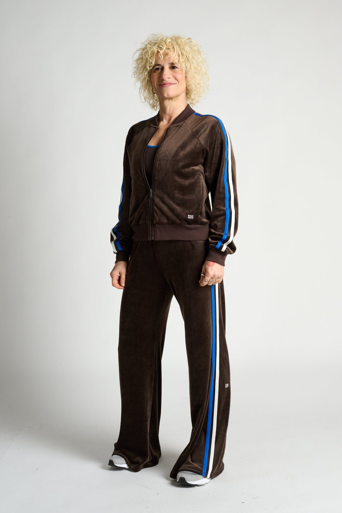 Splits59 | Heritage Velour Pant | Dark Chocolate/Classic Blue