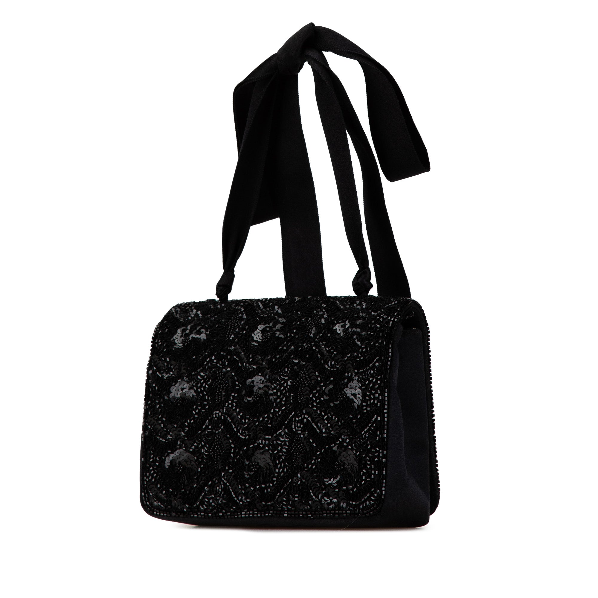 Chanel | Pre-Owned Satin Sequin Camellia Crossbody | Black