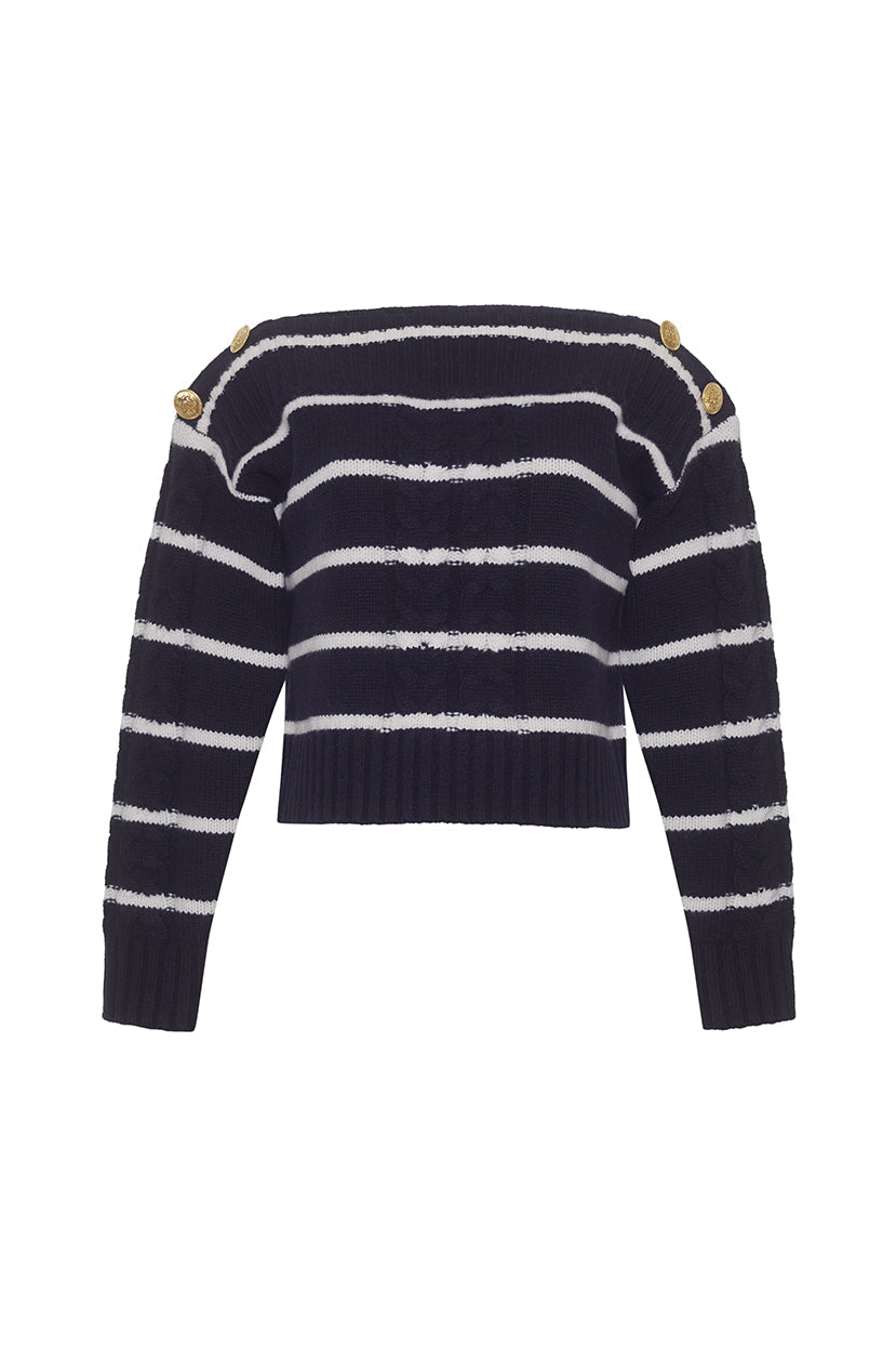 Sarita Top | Navy Ivory Stripe
