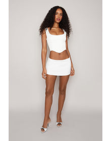 Satin Lace-Up Bustier Top | White