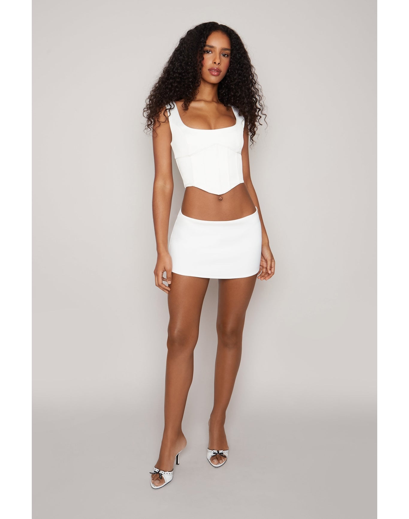 Satin Lace-Up Bustier Top | White