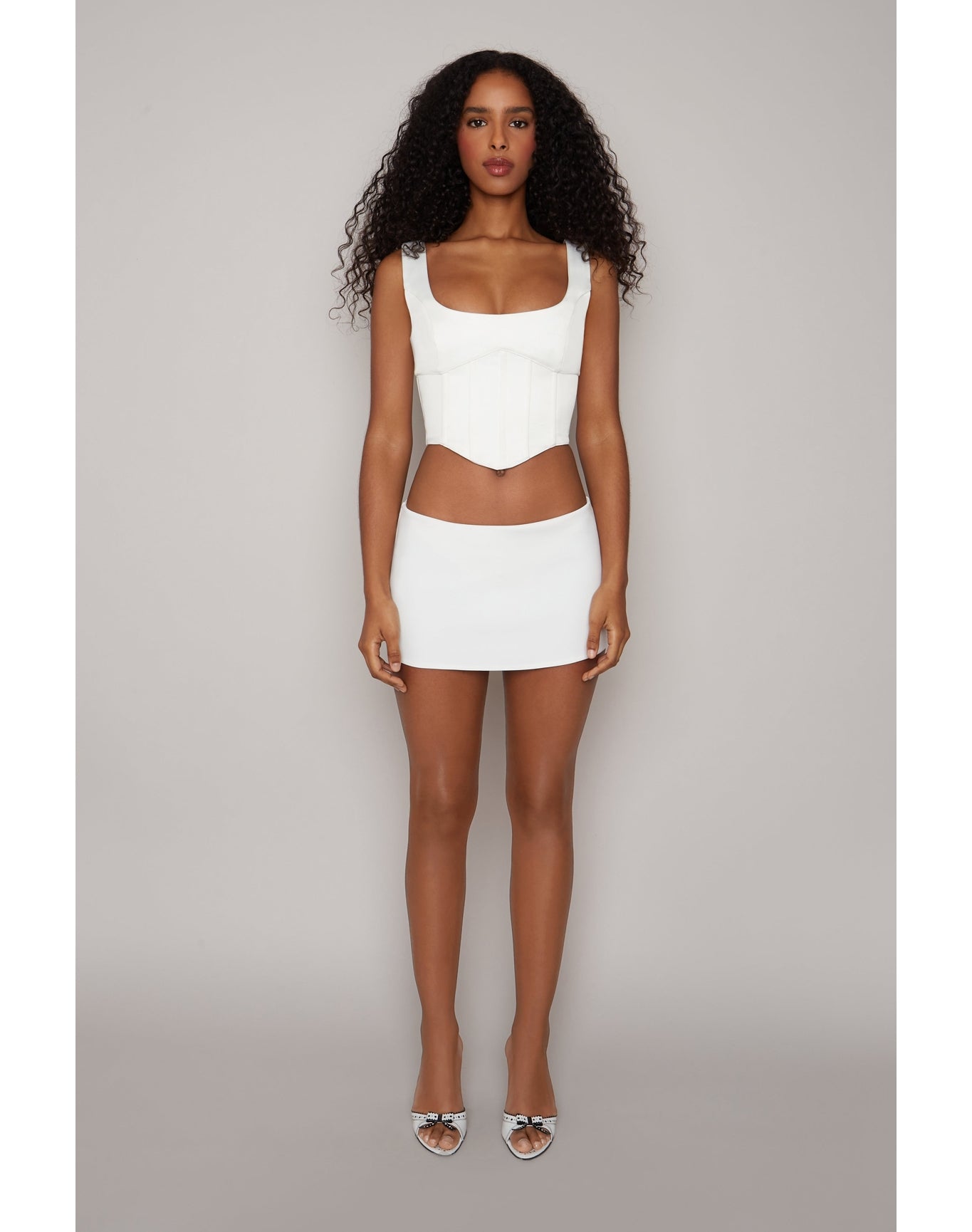 Satin Lace-Up Bustier Top | White