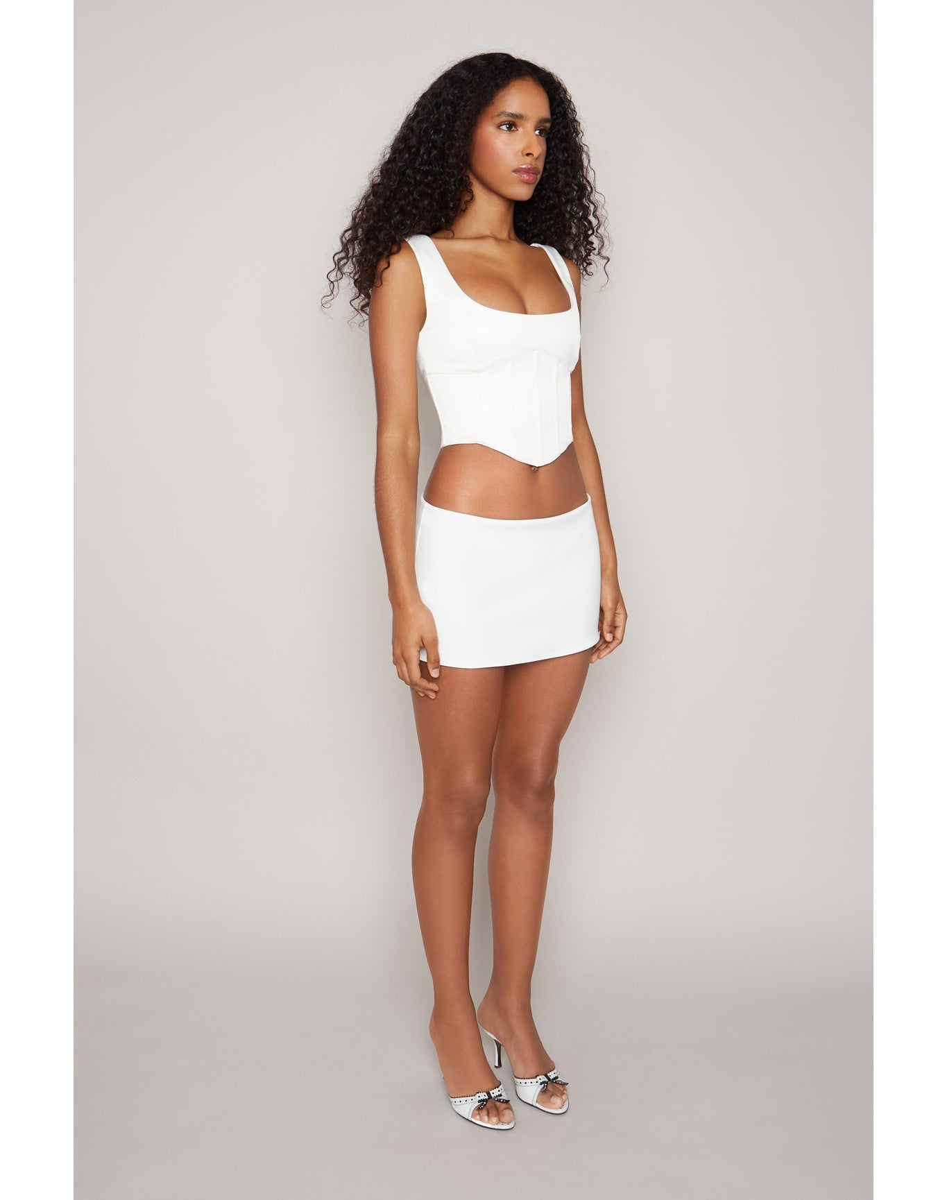 Satin Lace-Up Bustier Top | White