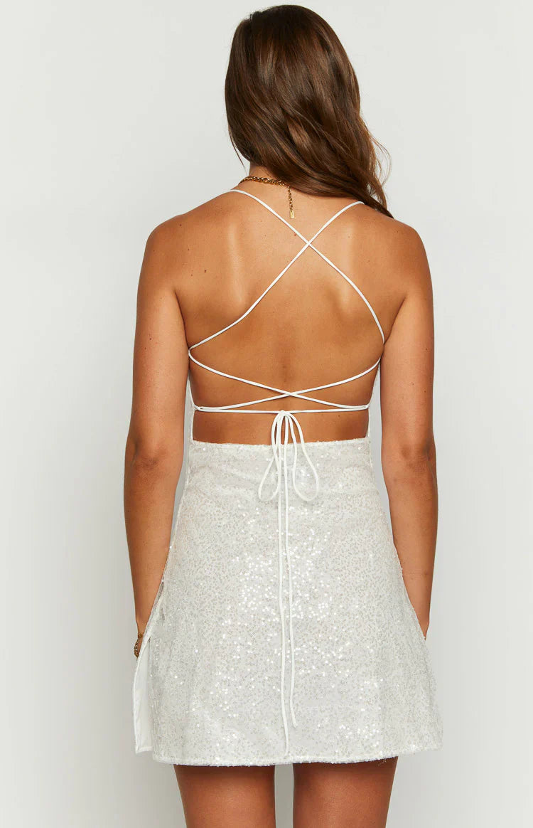Say So Beaded Mini Dress | White