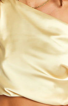 Scotlyn Satin Off The Shoulder Crop Top | Yellow