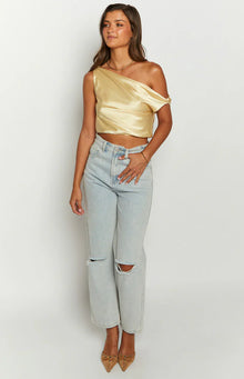 Scotlyn Satin Off The Shoulder Crop Top | Yellow
