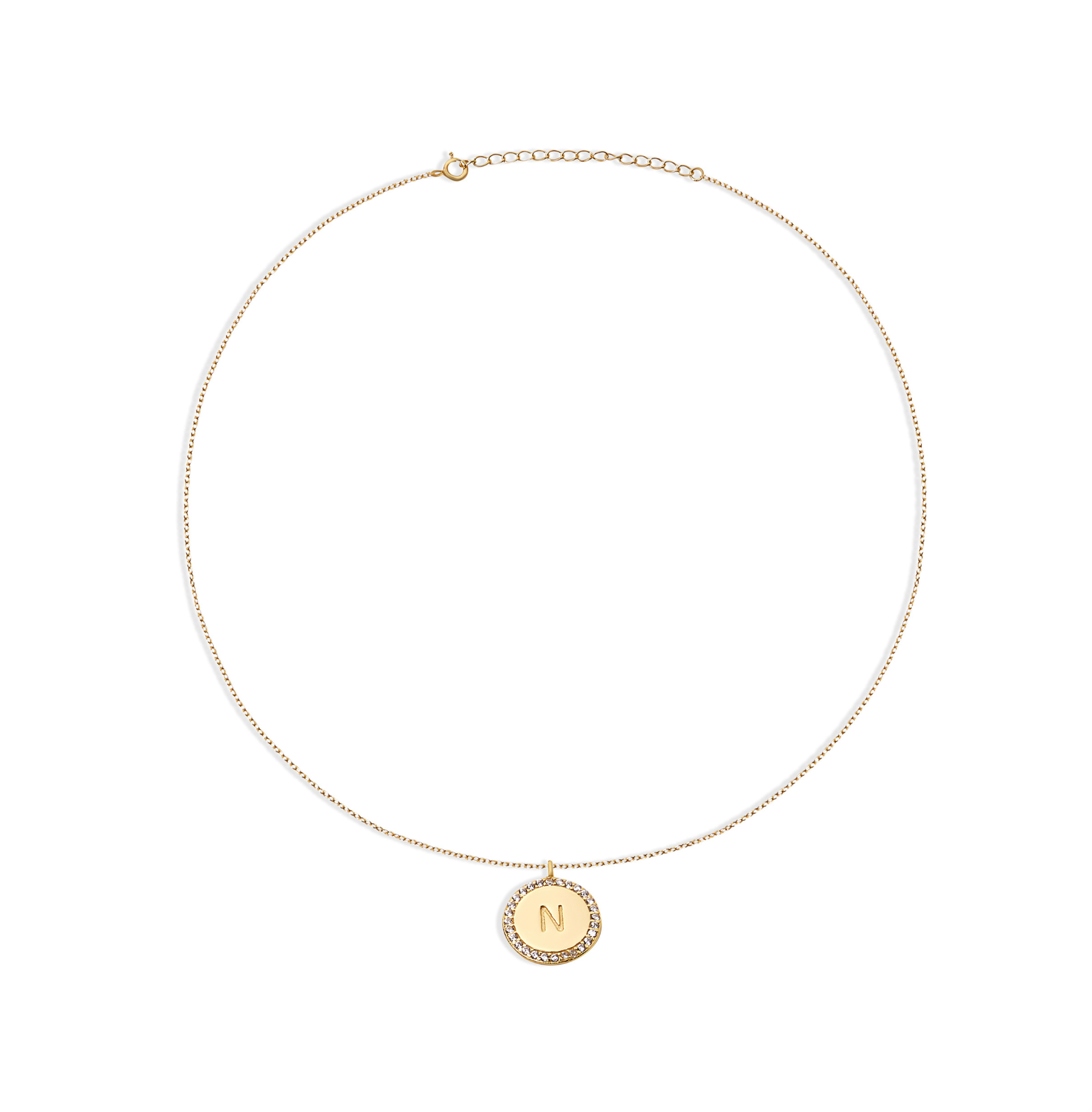 The Block Pave' Initial Disc Necklace | 18KT Gold Vermeil & Sterling Silver