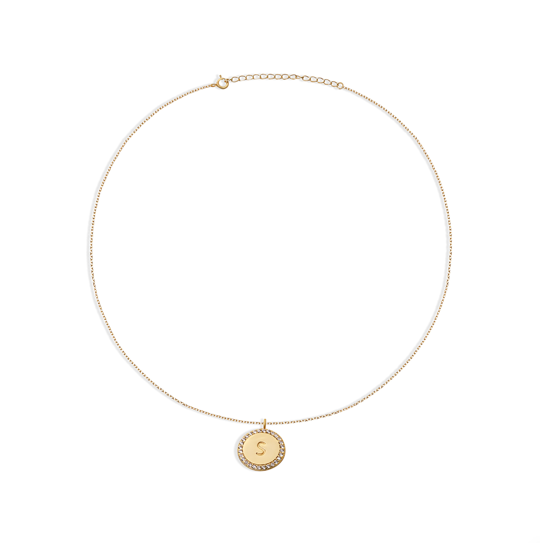 The Block Pave' Initial Disc Necklace | 18KT Gold Vermeil & Sterling Silver