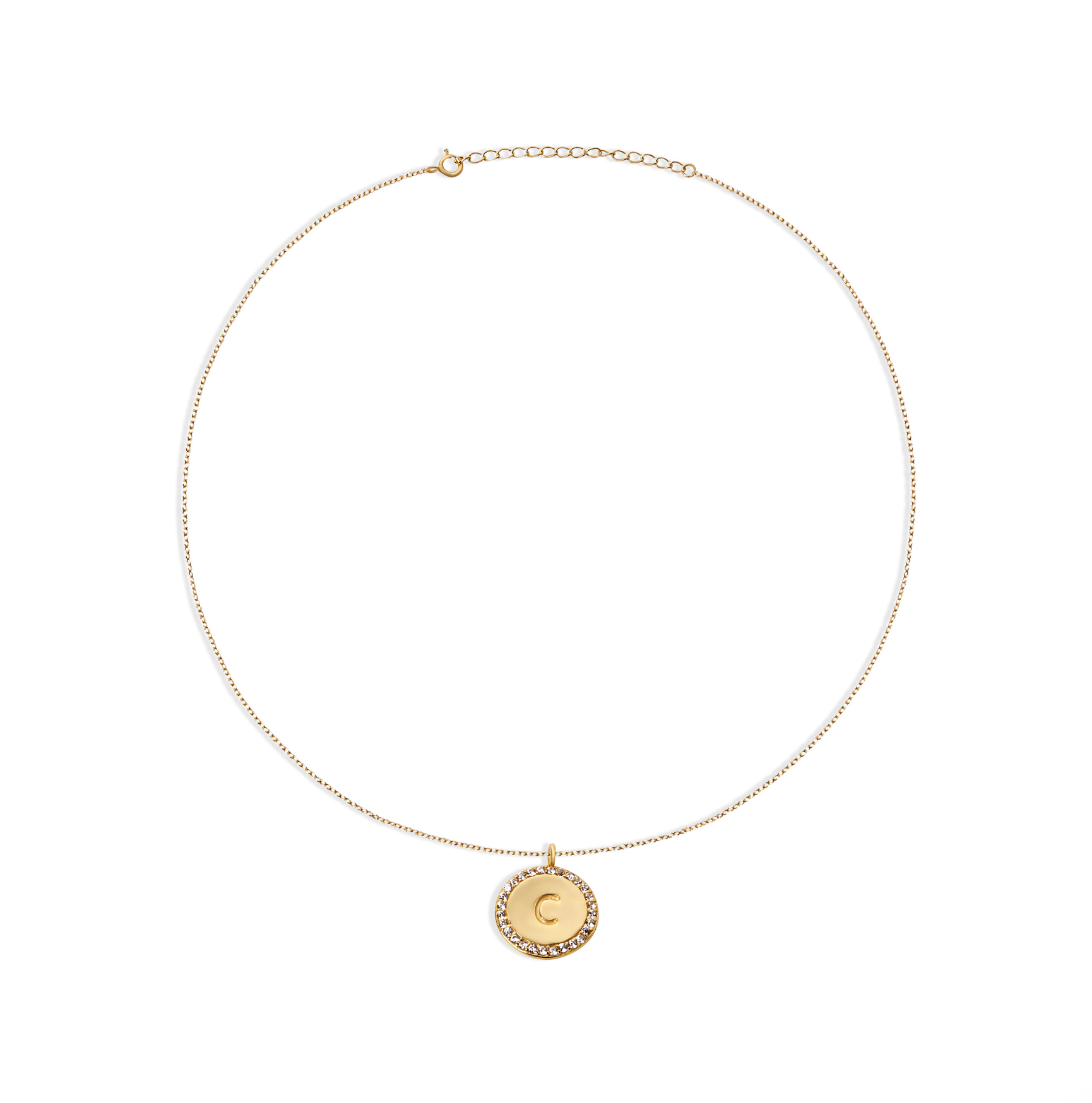 The Block Pave' Initial Disc Necklace | 18KT Gold Vermeil & Sterling Silver