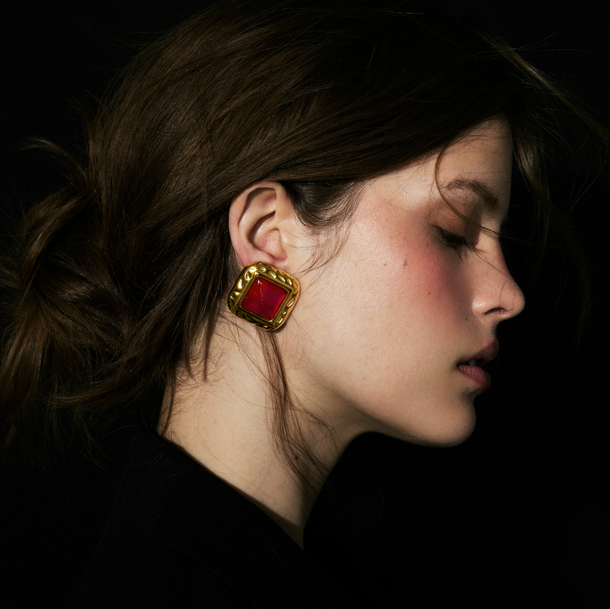 The Square Red Heirloom Earrings | Gold