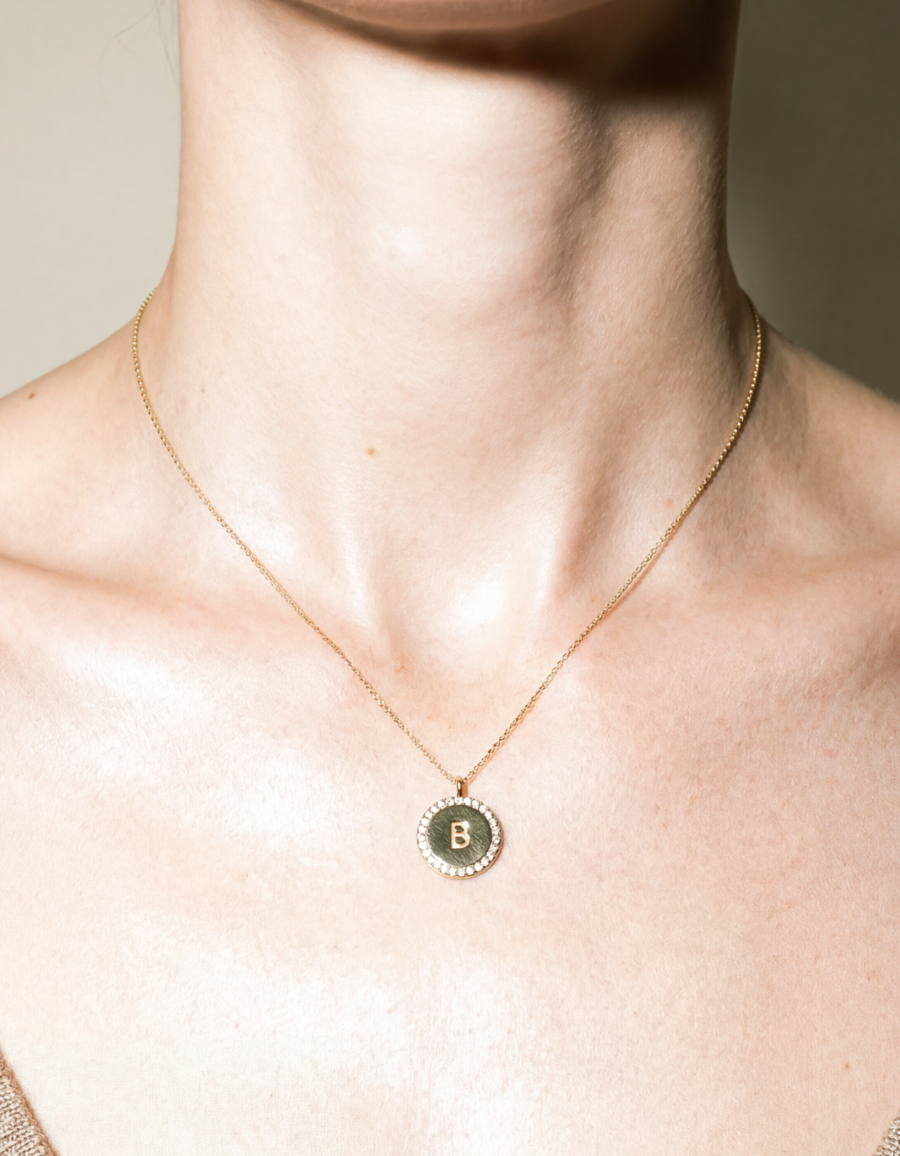 The Block Pave Initial Disc Necklace | Gold Vermeil